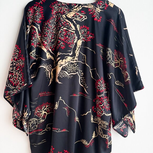 Natori Kimono Style Black Red Nightgown M - Picture 7 of 7